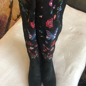 Black Suede embroidered slouch boots